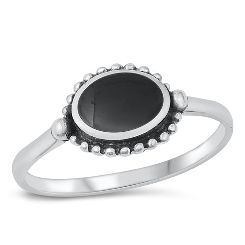 Sterling Silver Oval Center Black Agate Ring
