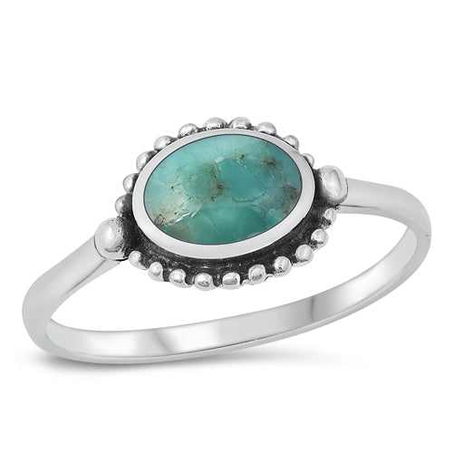 Sterling Silver Oval Center Genuine Turquoise Ring