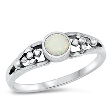 Load image into Gallery viewer, Sterling Silver White Lab Opal Floral Band Ring