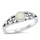 Sterling Silver White Lab Opal Floral Band Ring