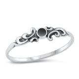 Sterling Silver Round Celtic Black Agate Stone Ring