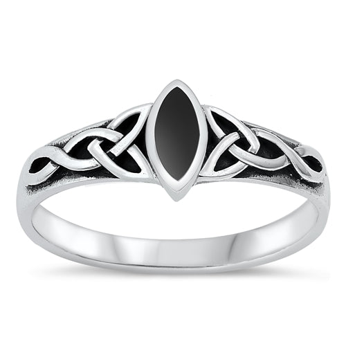 Sterling Silver Celtic Black Agate Stone Ring