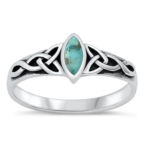 Sterling Silver Celtic Genuine 7.3mm Turquoise Stone Ring