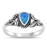 Sterling Silver Teardrop Blue Lab Opal Ring