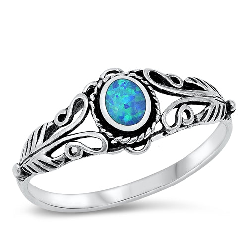 Sterling Silver Blue Lab Opal Patterned Band Ring