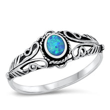 Load image into Gallery viewer, Sterling Silver Blue Lab Opal Patterned Band Ring