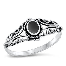 Load image into Gallery viewer, Sterling Silver Black Agate Patterend Band Ring