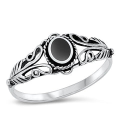 Sterling Silver Black Agate Patterend Band Ring