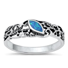 Load image into Gallery viewer, Sterling Silver Leaf Blue Lab Opal Stone Ring