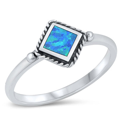 Sterling Silver Diamond Blue Lab Opal Ring