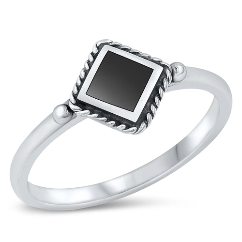 Sterling Silver Diamond Black Agate Stone Ring