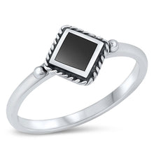 Load image into Gallery viewer, Sterling Silver Diamond Black Agate Stone Ring