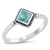 Sterling Silver Diamond Genuine Turquoise Stone Ring