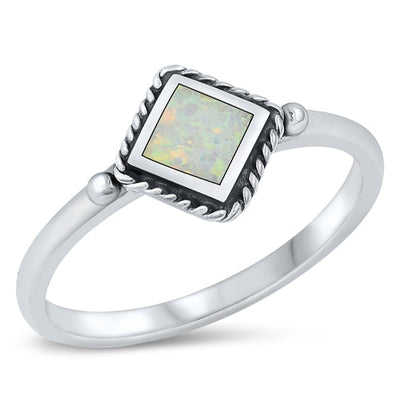 Sterling Silver Diamond White Lab Opal Ring