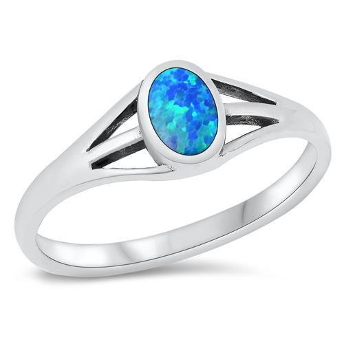 Sterling Silver Blue Lab Opal Ring-6.4mm