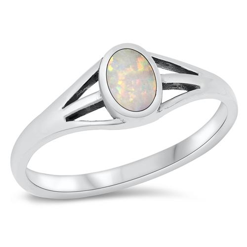 Sterling Silver White Lab Opal Ring-6.4mm