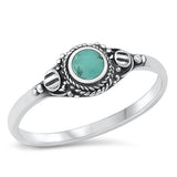 Sterling Silver Round Genuine Turquoise Stone Ring