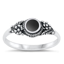 Load image into Gallery viewer, Sterling Silver Flower Black Agate Stone Ring