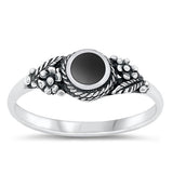 Sterling Silver Flower Black Agate Stone Ring