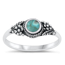 Load image into Gallery viewer, Sterling Silver Flower Genuine Turquoise Stone Ring