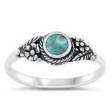 Sterling Silver Flower Genuine Turquoise Stone Ring