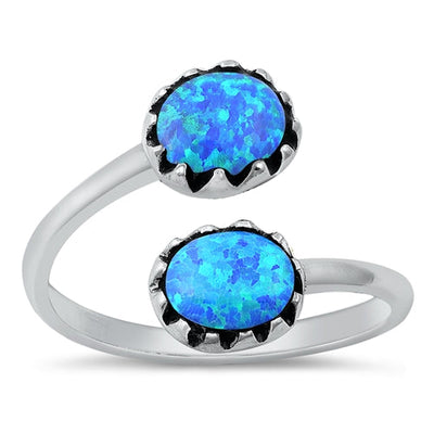 Sterling Silver Double Round Blue Lab Opal Ring