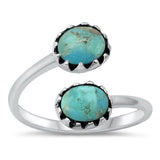 Sterling Silver Double Circle Genuine Turquoise Stone Ring