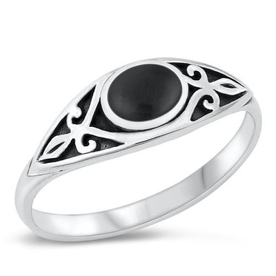 Sterling Silver Black Agate Stone Ring