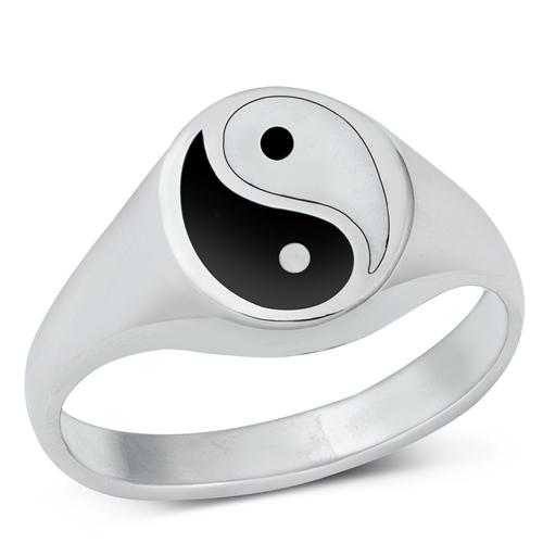 Sterling Silver Black agate Ying Yang Ring