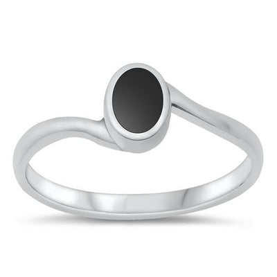 Sterling Silver Black Agate Ring-6.6mm