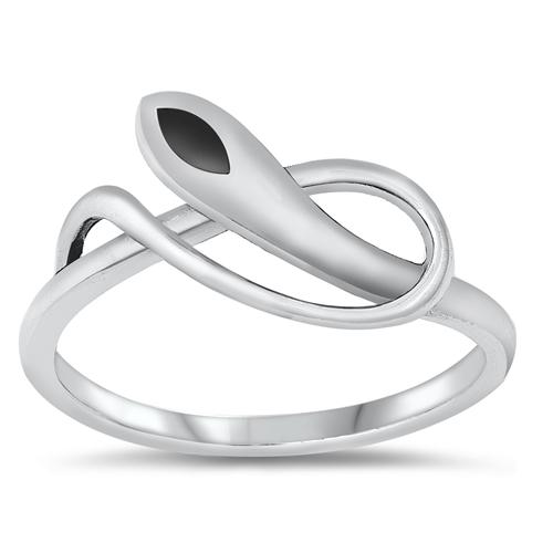 Sterling Silver Black Agate Stone Snake Ring
