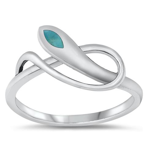 Sterling Silver Genuine Turquoise Stone Snake Ring