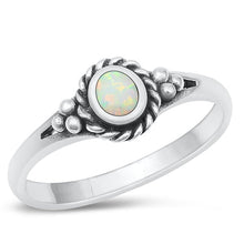 Load image into Gallery viewer, Sterling Silver Celtic Round White Lab Opal Ring