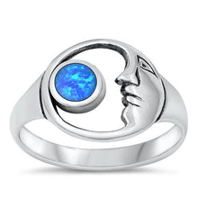 Load image into Gallery viewer, Sterling Silver Blue Lab Opal Moon Ring