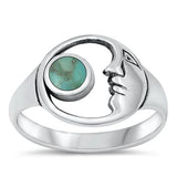 Sterling Silver Genuine Turquoise Moon Ring