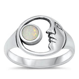 Sterling Silver White Lab Opal Moon Ring