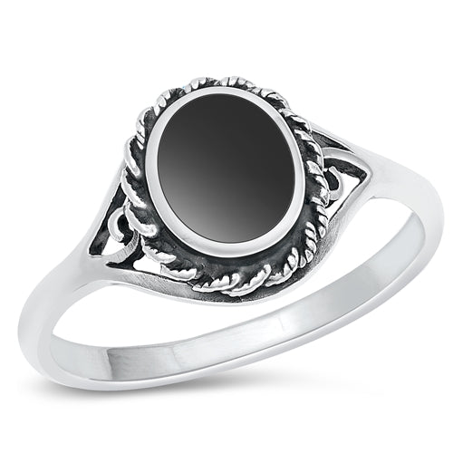 Sterling Silver Oxidized Genuine Black Agate Stone Ring