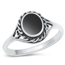 Load image into Gallery viewer, Sterling Silver Oxidized Genuine Black Agate Stone Ring