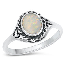 Load image into Gallery viewer, Sterling Silver Celtic Oval White Lab Opal Ring