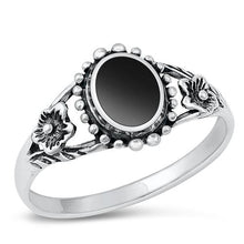 Load image into Gallery viewer, Sterling Silver Black Agate Stone Ring