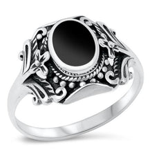 Load image into Gallery viewer, Sterling Silver Black Agate Stone Ring-14mm