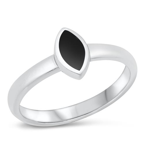 Sterling Silver Black Agate Ring-8.5mm