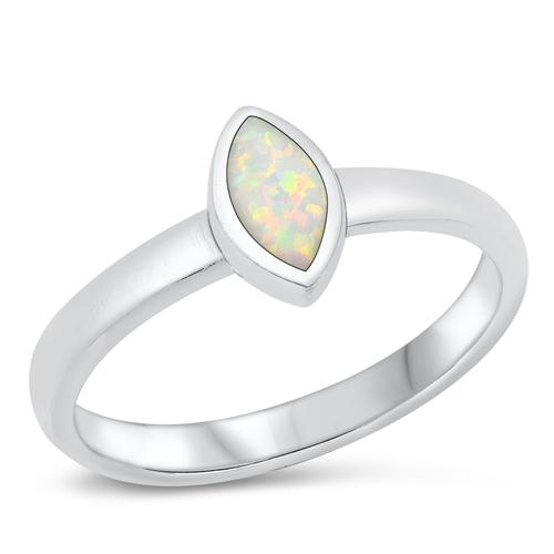 Sterling Silver White Lab Opal Ring-8.5mm
