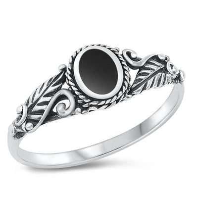 Sterling Silver Black Agate Stone Ring