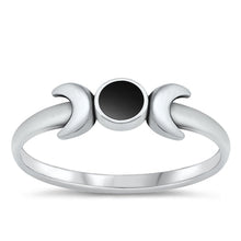 Load image into Gallery viewer, Sterling Silver Moon Black Agate Stone Ring