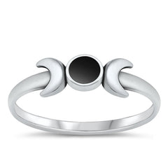 Sterling Silver Moon Black Agate Stone Ring
