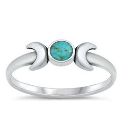 Sterling Silver Moon Genuine Turquoise Stone Ring