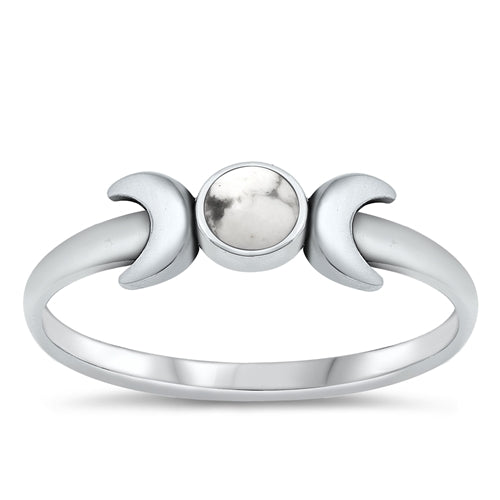 Sterling Silver Oxidized White Buffalo Turquoise Ring-5mm