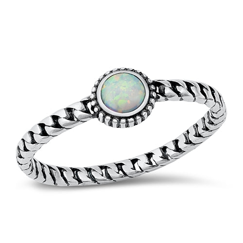 Sterling Silver Celtic Round White Lab Opal Ring