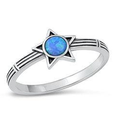 Sterling Silver Star Blue Lab Opal Ring